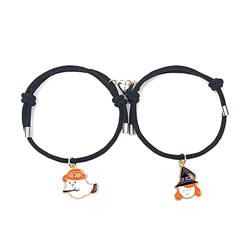 Paar Magnet Armband, Magnetische Gegenseitige Anziehung Pärchen Armband, Handgemachte Seil Geflochtene Freundschaftsarmband Mit Halloween Cosplay Kürbisanhänger Für Paare Beste Freunde, 2 Stück von ilasif