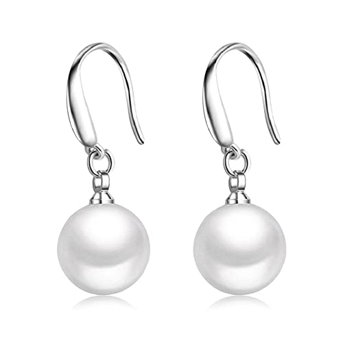 Perlenohrringe silber 925 Hängend Perlen Ohrringe, 10mm Perlen Ohrringe Hängend Silber 925 Ohrhänger Lange mit Perlen für Damen Frauen Mädchen von ilasif