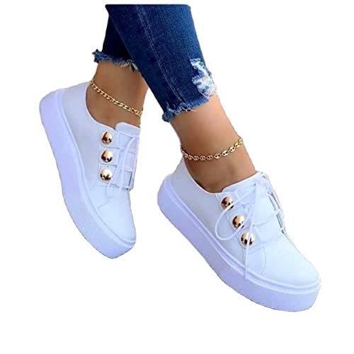 ilbcavne Bequeme Turnschuhe Damen Plateau Loafers Slip On Sneaker Rundem Flache Schuhe SchnüRhalb Freizeitschuhe Weichen Sohlen Leichte Walkingschuhe Sportschuhe(Size:EU43,Color:Weiß) von ilbcavne