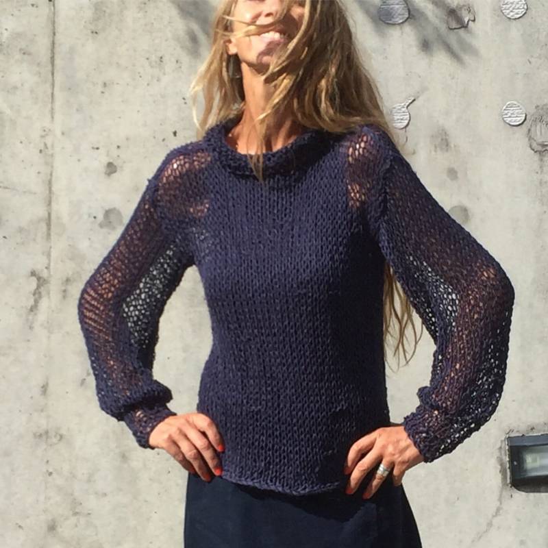Navy Blue/Pullover Leinen Top Sommer Locker Strick Bluse Puffärmel Reine Baumwolle Kleidung von ileaiye