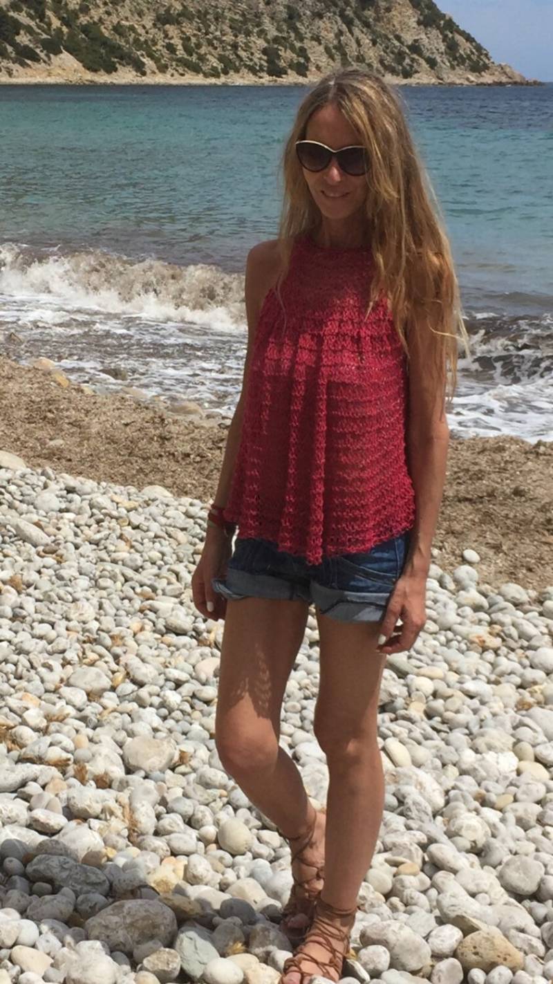 Rotes Leinen Baumwolle Strick Tank Top Lockere Sommer Weste von ileaiye