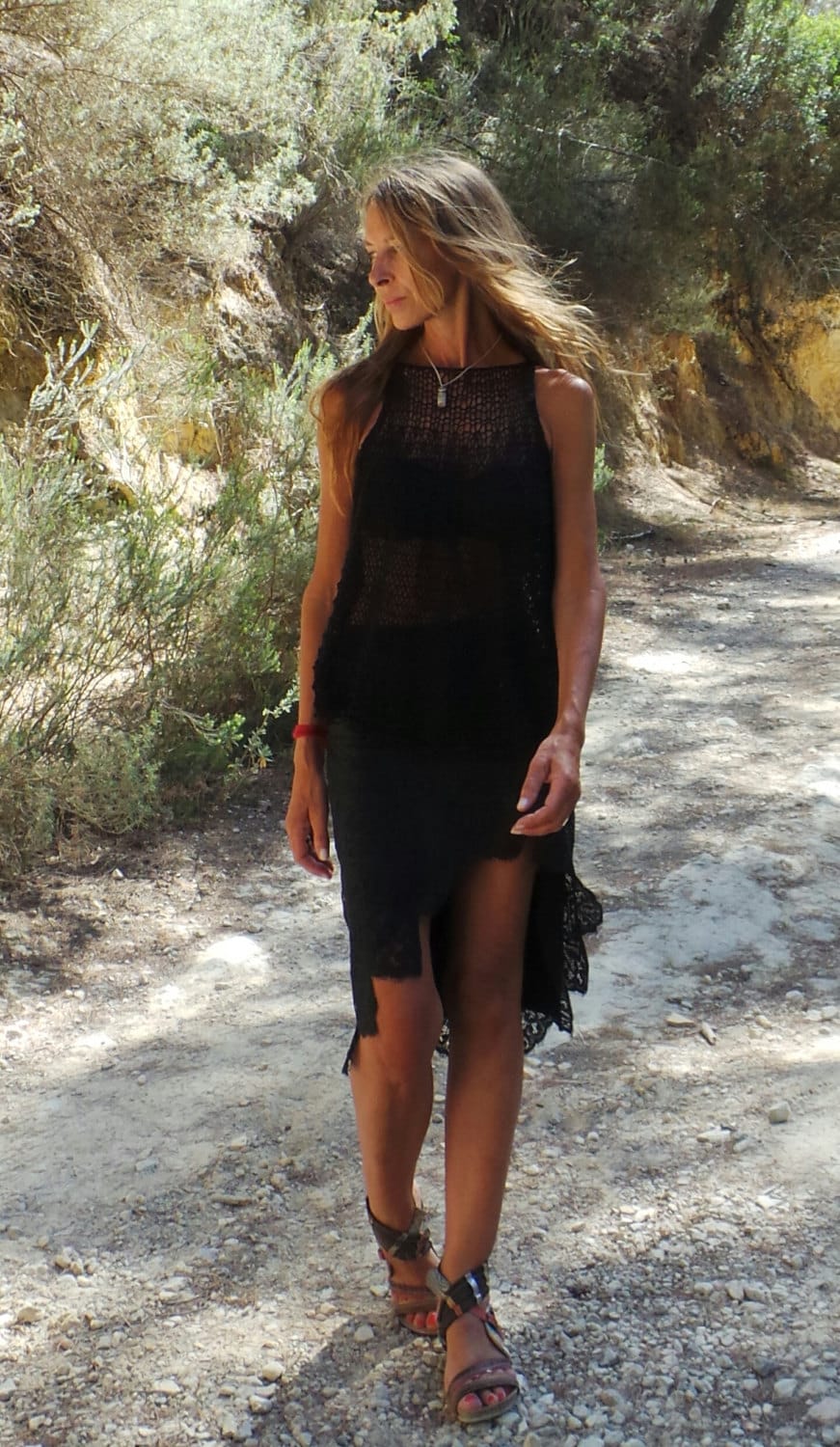 Tank Top Aus Schwarzer Leinenmischung Locker Gestrickte Sommertunika von ileaiye