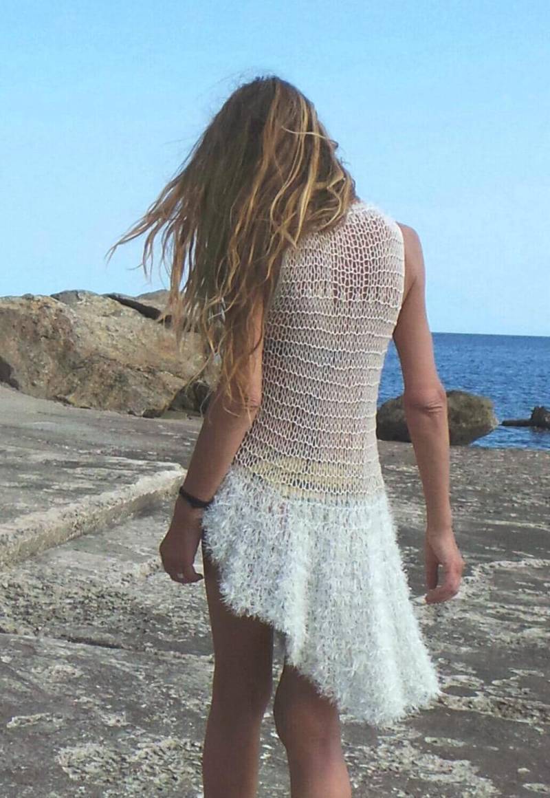 Weißes Kunstpelz Kleid, Strandkleid, Baumwolle Und Leinen Strickkleid, Festkleid von ileaiye