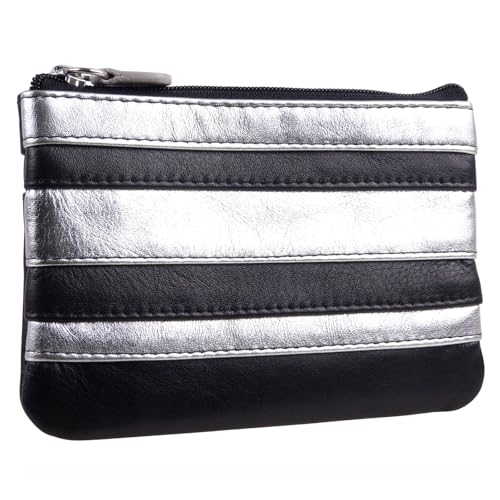 ILI New York Damen-Münzgeldbörse mit integriertem Schlüsselanhänger, schwarz/silber, Münzgeldbörse von ili New York