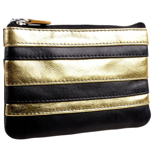 ILI New York Damen-Münzgeldbörse mit integriertem Schlüsselanhänger, schwarz / gold, Münzgeldbörse von ili New York