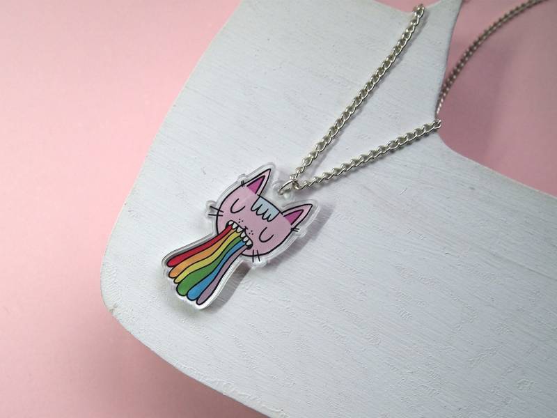 Regenbogen Katze Halskette Regenbogen Katze Halskette von ilikeCATSshop
