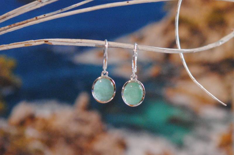 Aventurin Silberohrringe, Ein Paar Hängeohrringe Mit Seegrünem, Mintgrünem Stein, Ohrringe Klappcreolen, 925 Sterling Silber von iliosDesignerSchmuck