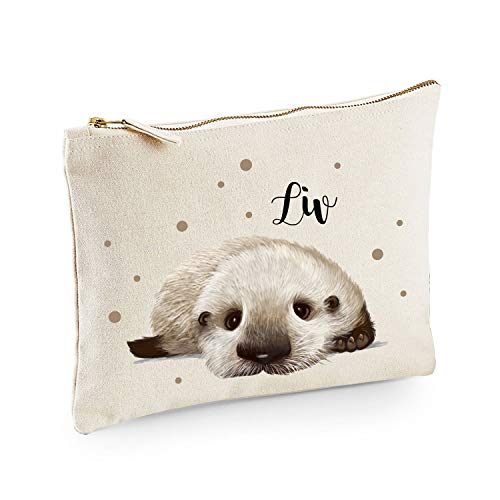 Canvas Pouch Tasche Waschtasche Otter & Punkte individuell Bedruckt mit Name Wunschname Kulturbeutel Motiv cl58 ilka parey wandtattoo-welt® von ilka parey wandtattoo-welt