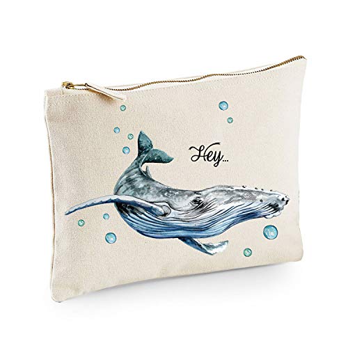 Canvas Pouch Tasche Waschtasche mit Wal & Spruch Hey... Kulturbeutel Motiv individuell Bedruckt cl18 ilka parey wandtattoo-welt® von ilka parey wandtattoo-welt