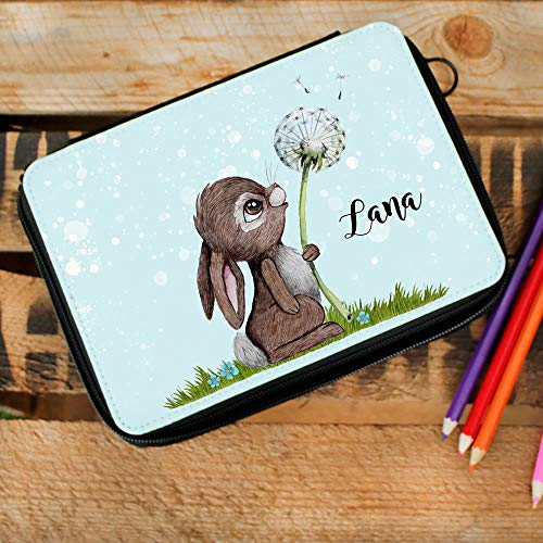 ilka parey wandtattoo-welt Gefüllte Federtasche in hellblau Hase Häschen Pusteblume Schulstart Federmappe individuelles Federmäppchen & Wunschnamen fm224 von ilka parey wandtattoo-welt