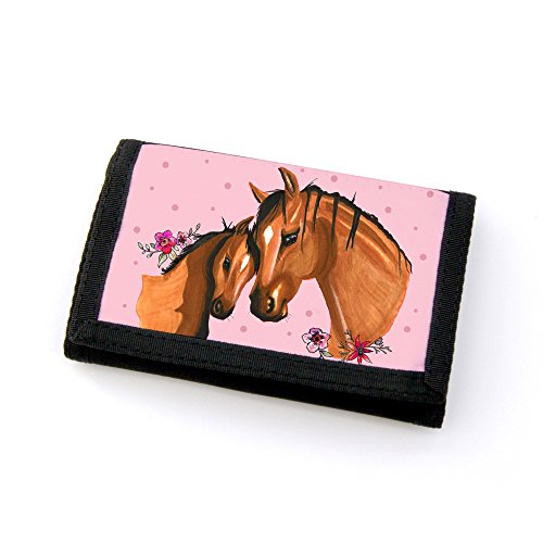 ilka parey wandtattoo-welt Portemonnaie Geldbörse Brieftasche Pferd Stute mit Fohlen Jungpferd Punkten und Blumen gf45 von ilka parey wandtattoo-welt
