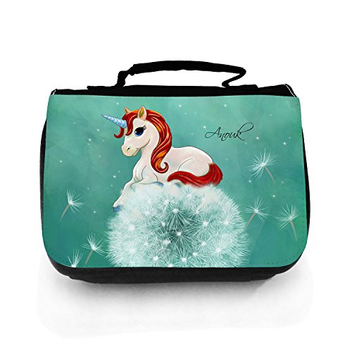 Waschtasche Waschbeutel Einhorn auf Pusteblume Kulturbeutel Kosmetiktasche Reisewaschtasche Name Wunschname wt172 ilka parey wandtattoo-welt® von ilka parey wandtattoo-welt