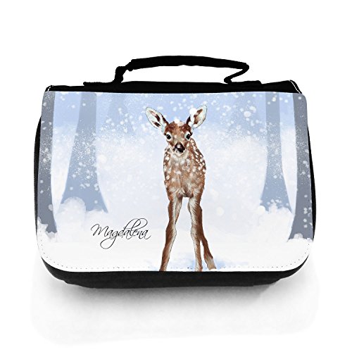 Waschtasche Waschbeutel REH Rehkitz im Schnee Kulturbeutel Kosmetiktasche Reisewaschtasche Name Wunschname wt171 ilka parey wandtattoo-welt® von ilka parey wandtattoo-welt