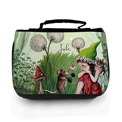 Waschtasche Waschbeutel Waldtierversammlung Elfe Fee mit Maus im Wald Pusteblume Kulturbeutel Kosmetiktasche individuellem Namen Wunschnamen wt206 ilka parey wandtattoo-welt® von ilka parey wandtattoo-welt