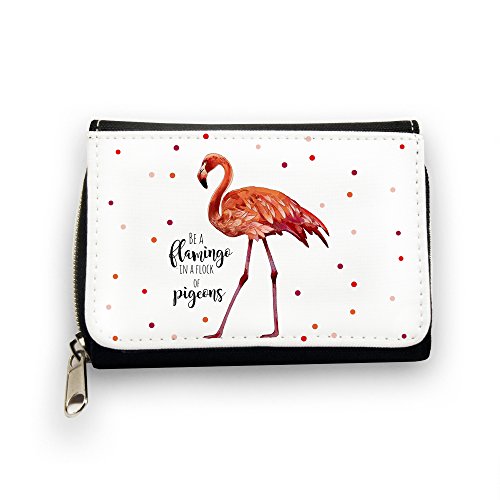 ilka parey wandtattoo-welt© Geldbörse Brieftasche Portemonnaie Vogel Flamingo mit Punkten und Spruch be a Flamingo in a Flock of Pigeons gk081 von ilka parey wandtattoo-welt