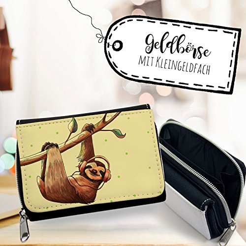 ilka parey wandtattoo-welt® Portemonnaie Faulpelz Portmonee Geldbörse Brieftasche in beige Faultier mit Kopfhörer gk115 von ilka parey wandtattoo-welt
