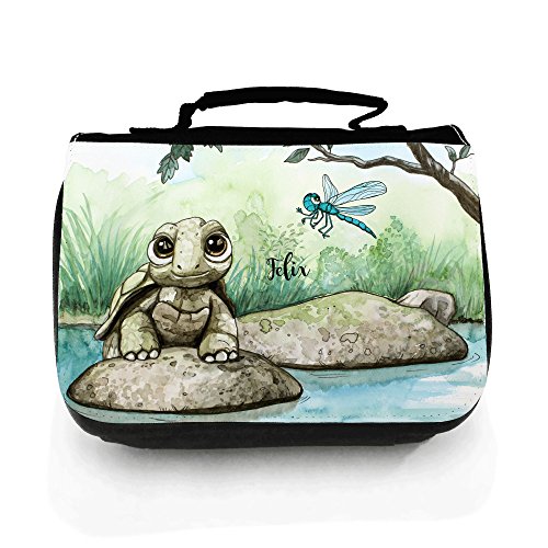 ilka parey wandtattoo-welt® Waschtasche Waschbeutel Kulturbeutel Kosmetiktasche Reisewaschtasche cosmeticbag Waschtasche süße Schildkröte mit Wunschnamen wt156 von ilka parey wandtattoo-welt
