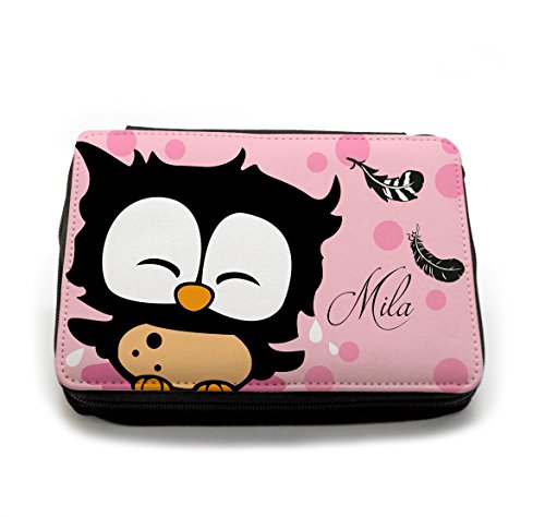 ilka parey wandtattoo-welt Gefüllte Federtasche Federmappe Eule Federn rosa mit Name Wunschname fm014 von ilka parey wandtattoo-welt