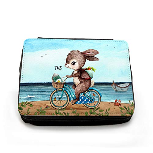 Gefüllte Federtasche Hase auf Fahrrad am Meer Schulstart Federmappe individuelles Federmäppchen & Wunschnamen fm228 ilka parey wandtattoo-welt® von ilka parey wandtattoo-welt