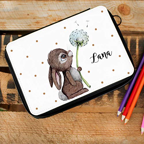 ilka parey wandtattoo-welt Gefüllte Federtasche in weiß Hase Häschen Pusteblume Schulstart Federmappe individuelles Federmäppchen & Wunschnamen fm221 von ilka parey wandtattoo-welt