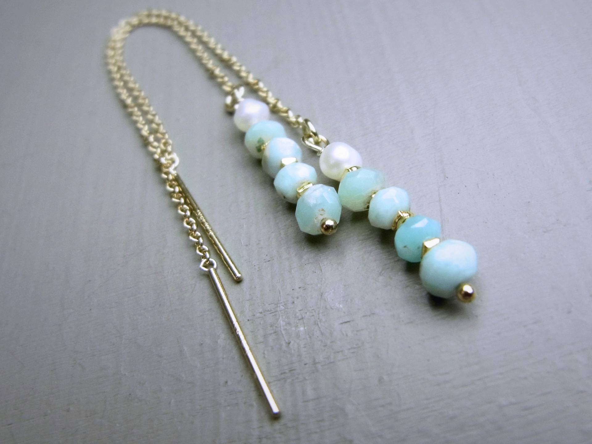 Einfädler Larimar, Fädel Ohrringe Silber, Gold Filled, Geschenk Für Sie, Kettenohrringe, Boho Summer Ohrringe, Edelstein Lang von ilkajewels
