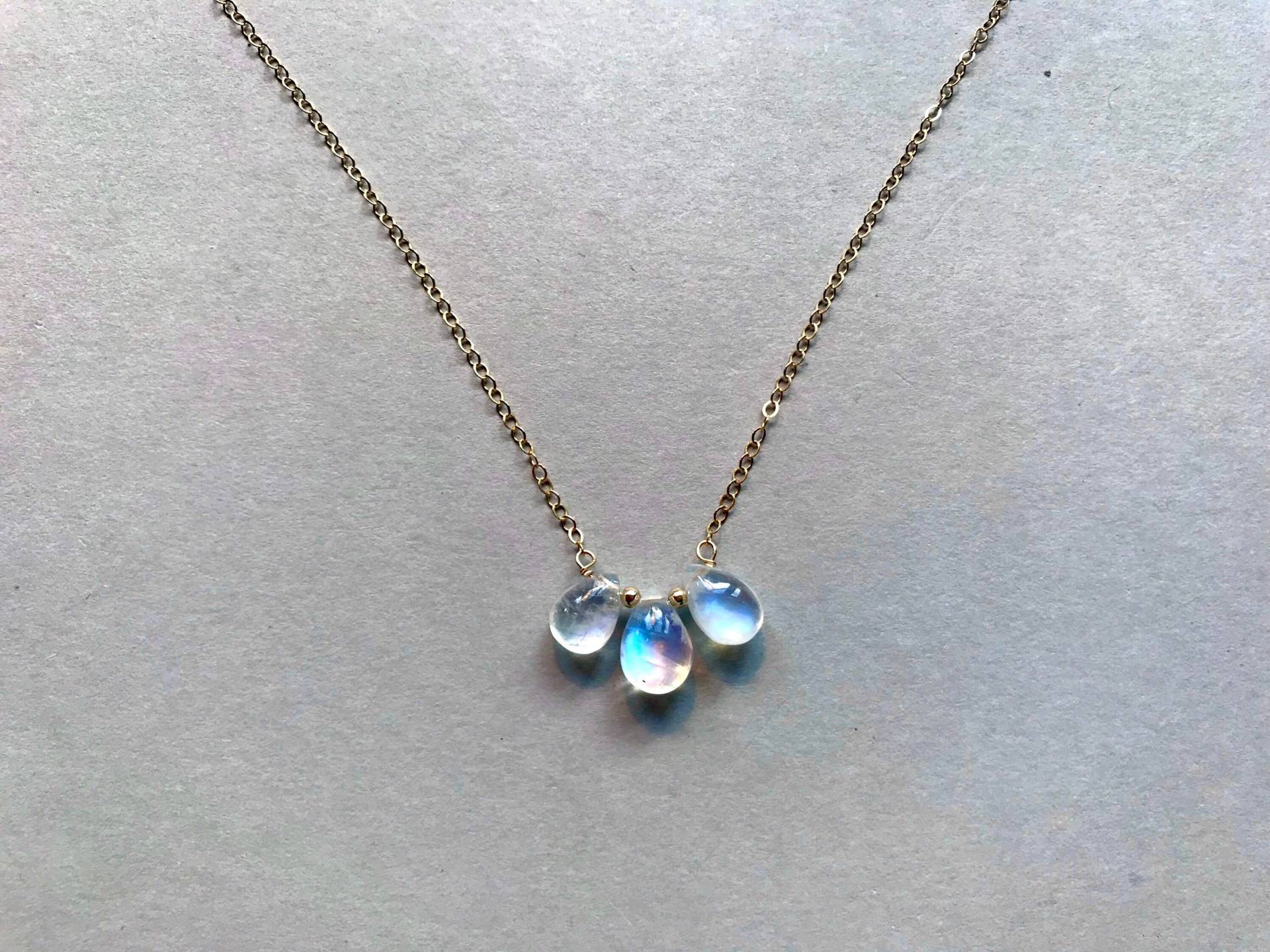 Mondstein Kette, Anhänger, 14K Rose Gold Filled, Regenbogen Mondstein, Geschenk Edelsteinkette, Boho Style, Handgemachte Unikate, Sommerkette von ilkajewels