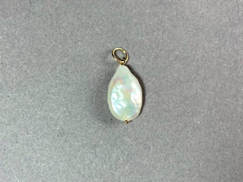 Süßwasserperle Anhänger 14 Karat, Perle Flach, 585Er, Echtgoldkette, Boho Edel, Perlenanhänger, Schmuckgeschenk, Unikat Handgemacht, Weihnachten von ilkajewels