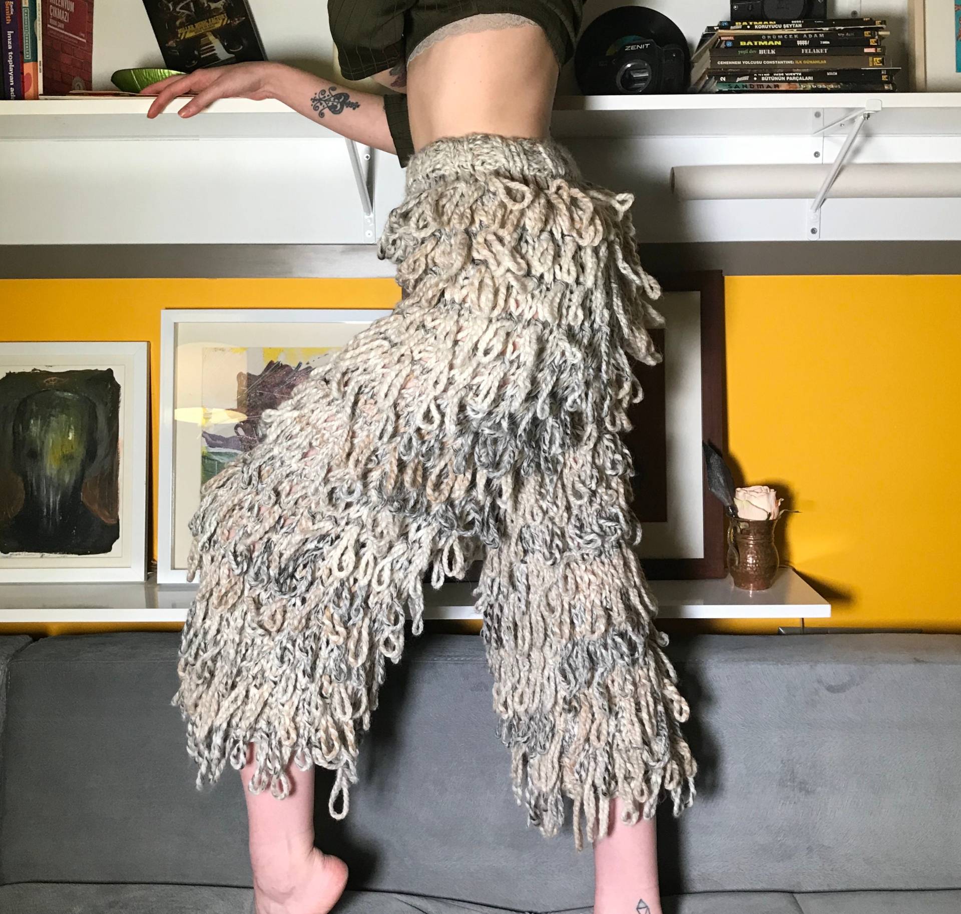 Handgestrickte Hose, Fransenhose, Handgemachte Chunky Pants, Shaggy Festival Kleidung von ilknurungel