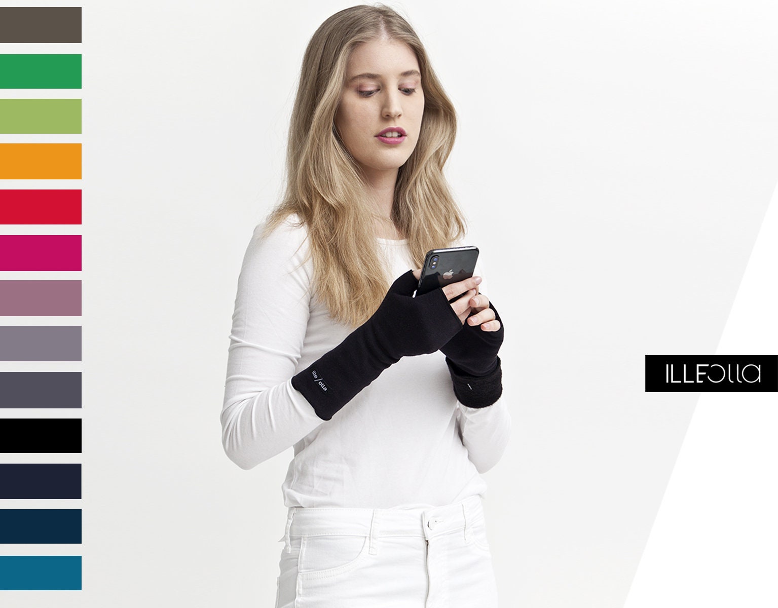 Schwarze Fleece Fingerlose Handschuhe Handwärmer, Texting Armstulpen, Fahrhandschuhe, Armstulpen Für Frauen, Luxus Handgemachtes Geschenk Frauen von illeollaSTYLE