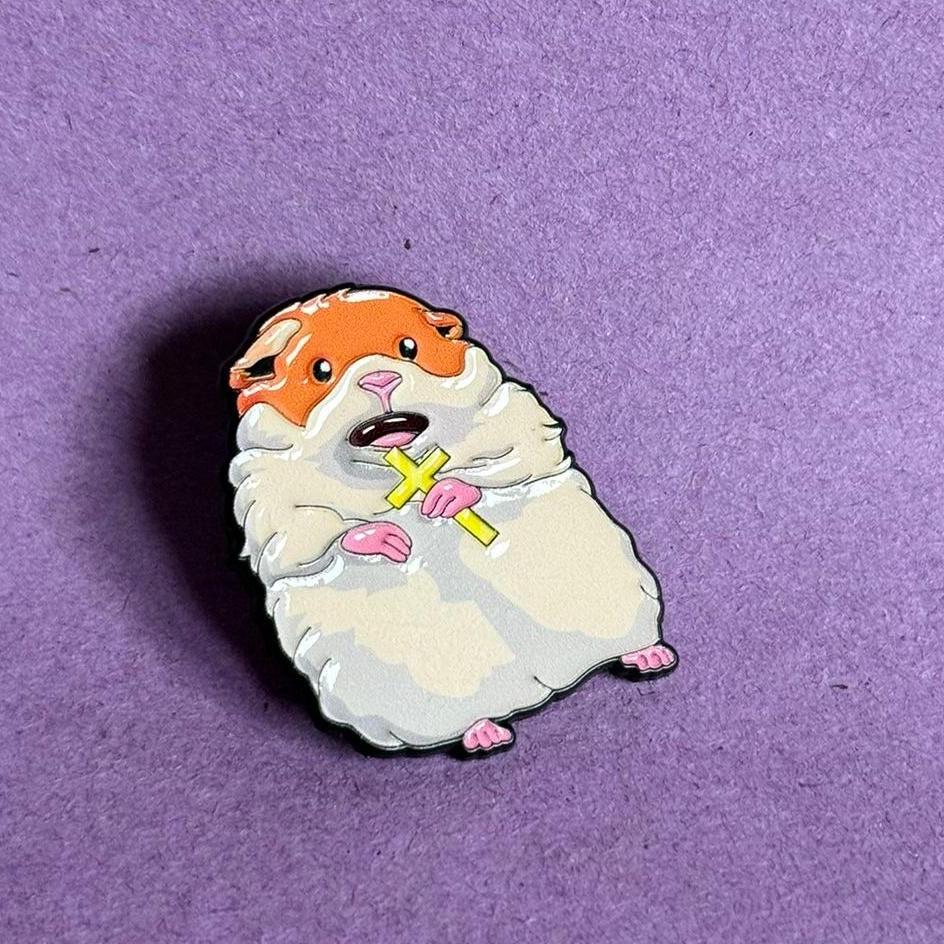 Scared Hamster Pin - Meme, Kreuz & Dark Humor Emaille-Pin von illeux