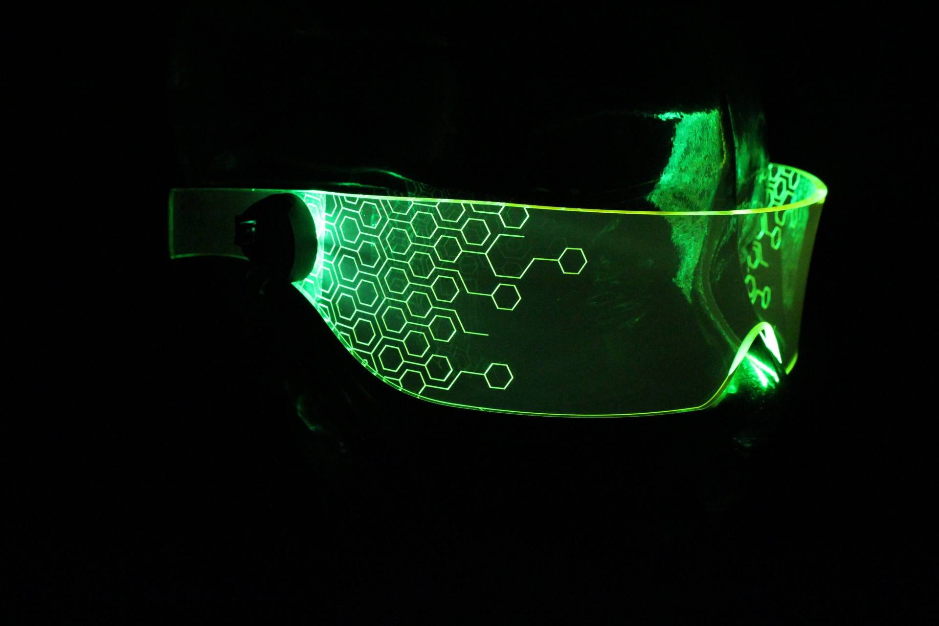 Das Original Beleuchtete Cyberpunk Cyber Goth Visier Deus Hex Grün Das Original Beleuchtete Cyberpunk Cyber Goth Visier Deus Hex Grün von illumicyberwear