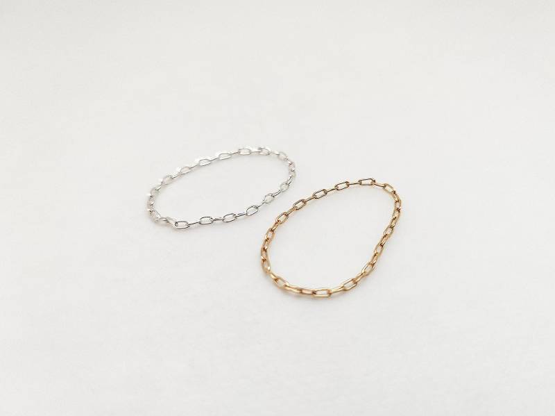 Kettenring - Goldkettenring Silberkettenring Dünn Stapelbarer Layering Ring Zierlich Zart Minimal von illusy