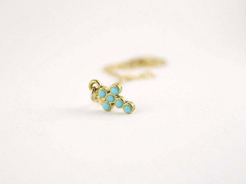 Türkis Kreuz Halskette - Kleines Goldenes Auf Gold Filled Zart Zierlich Türkis Kreuz Halskette - Kleines Goldenes Auf Gold Filled Zart Zierlich von illusy