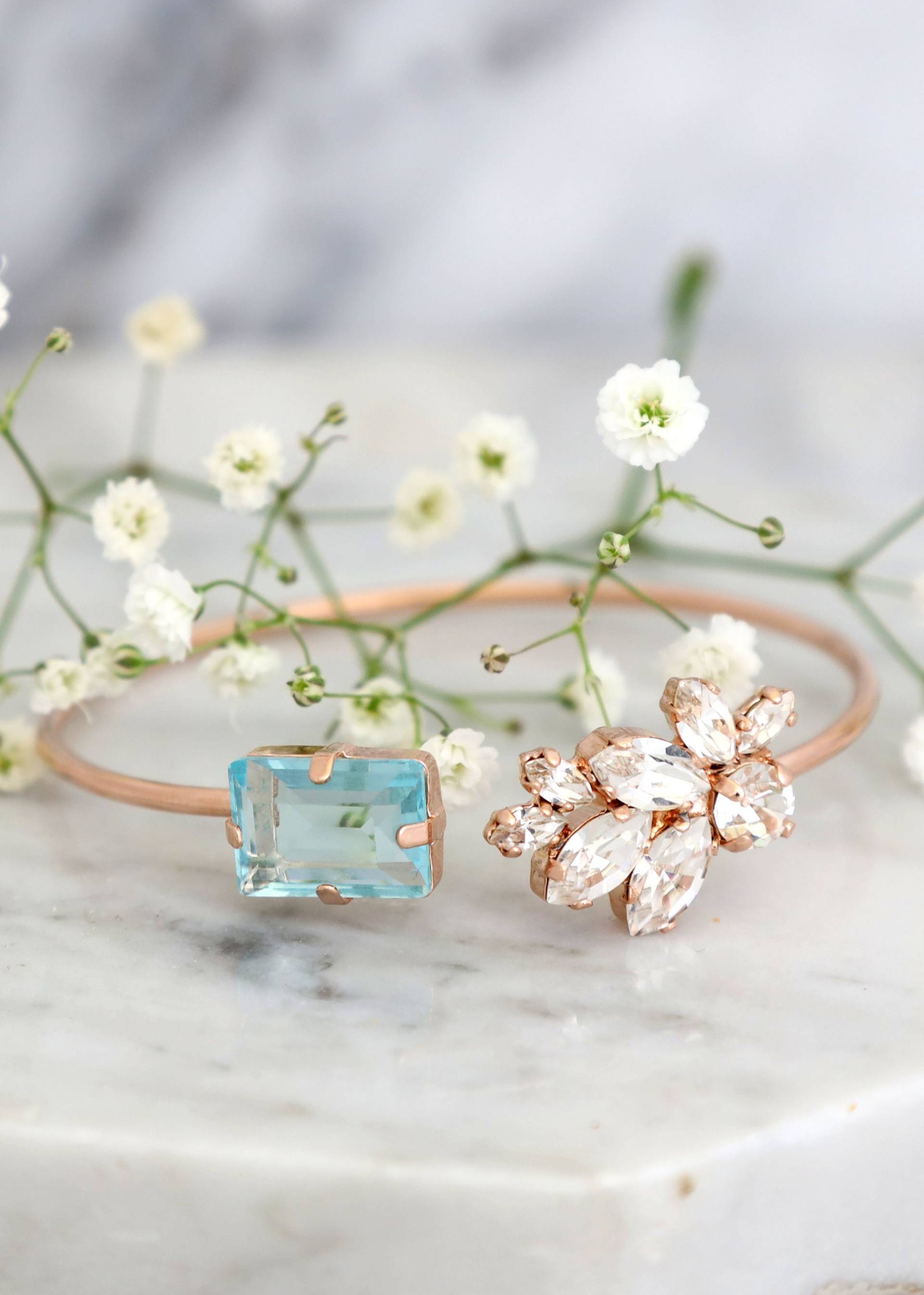 Aquamarine Armband, Braut Blau Manschette Aqua Rose Gold Kristall Hellblau Brautjungfern Geschenk von iloniti