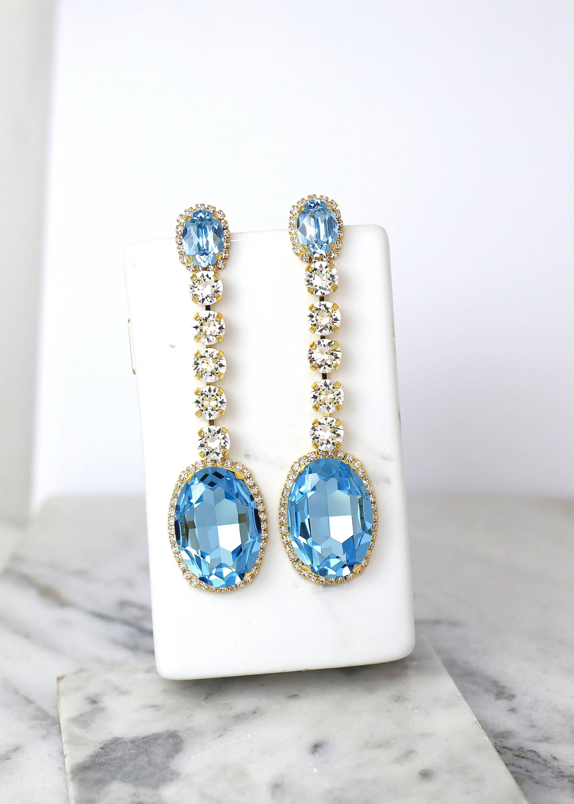 Aquamarine Kronleuchter Lange Ohrringe, Statement Hellblaue Braut Oversize Ohrringe Aquamarine Kronleuchter Lange Ohrringe, Statement Hellblaue Braut Oversize Ohrringe von iloniti
