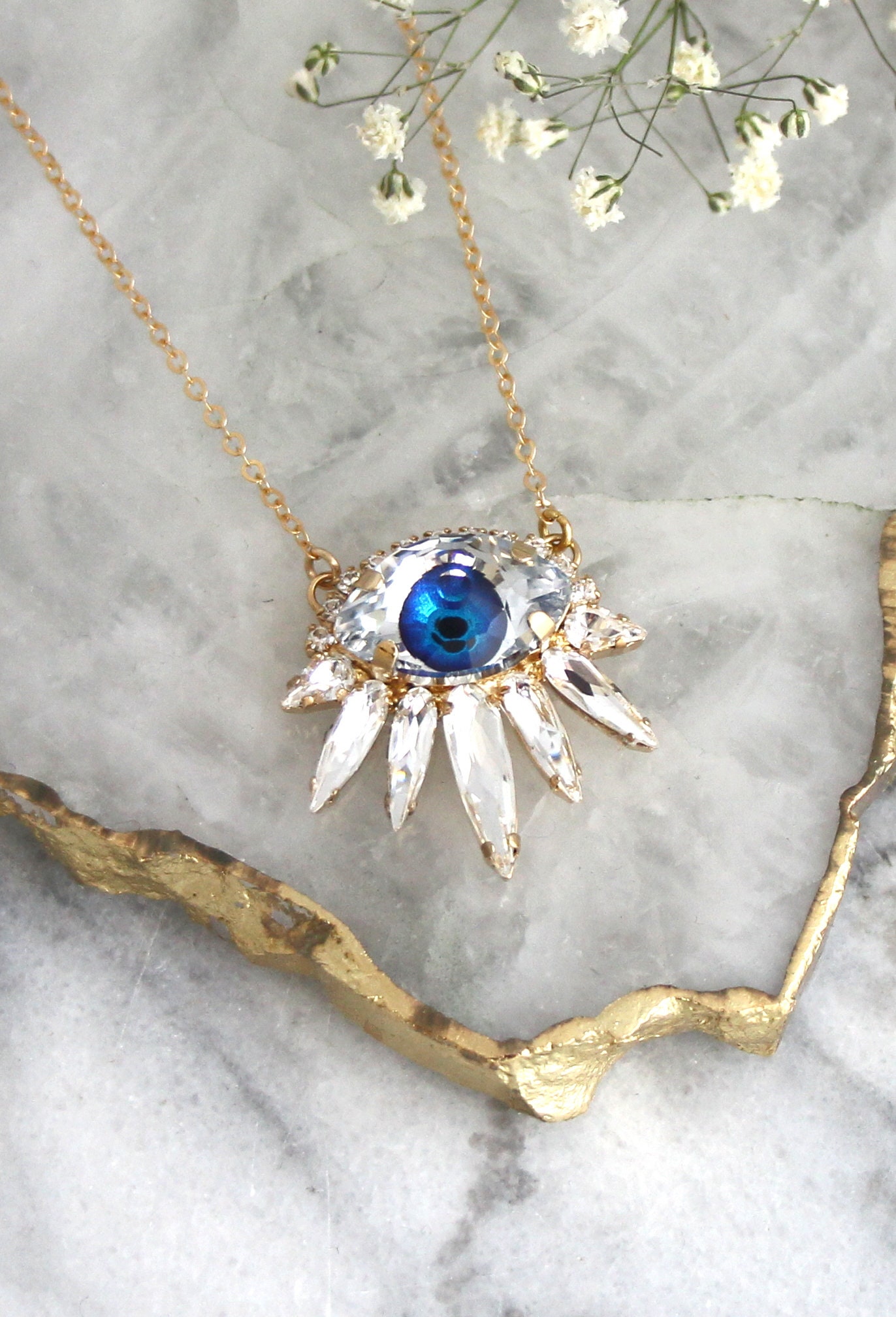 Auge Halskette, Evil Eye Schmuck, Blaues Schutz Geschenk Für Sie, Talisman Gold Halskette von iloniti