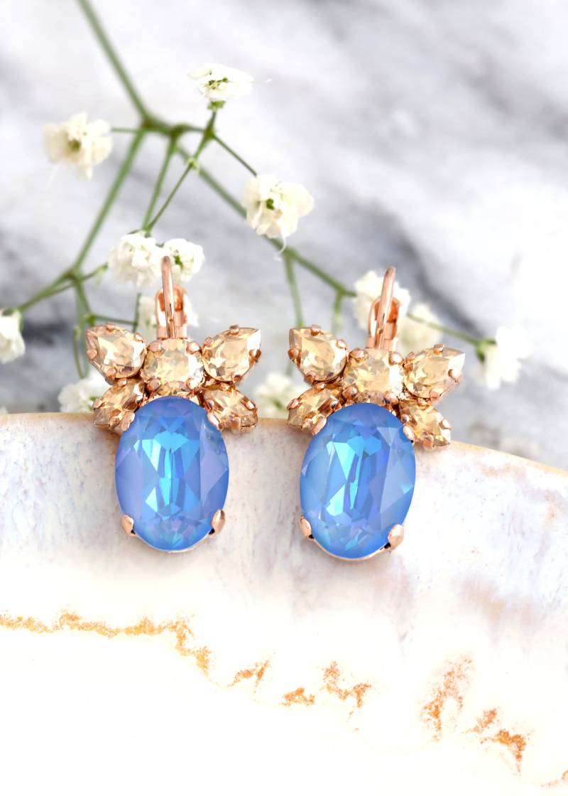 Blau Gold Ohrringe, Blaue Tropfen Kristall Ozean Brautjungfern Aqua Braut Ohrringe von iloniti