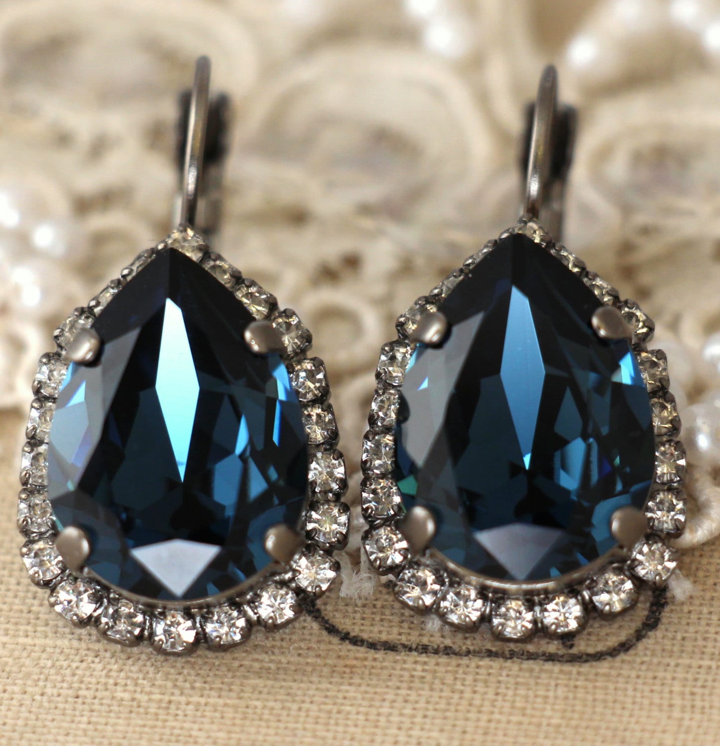 Blaue Marine Ohrringe, Saphir Dunkelblaue Braut Kristall Hochzeitsschmuck, Brautjungfer Ohrringe von iloniti