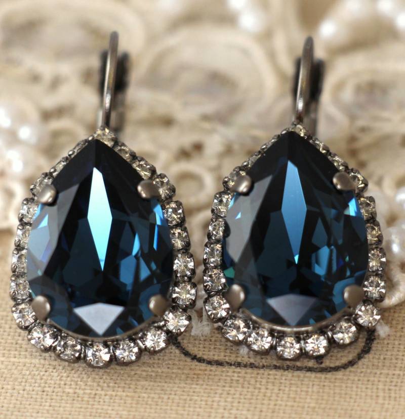 Blaue Marine Ohrringe, Saphir Dunkelblaue Braut Kristall Hochzeitsschmuck, Brautjungfer Ohrringe von iloniti