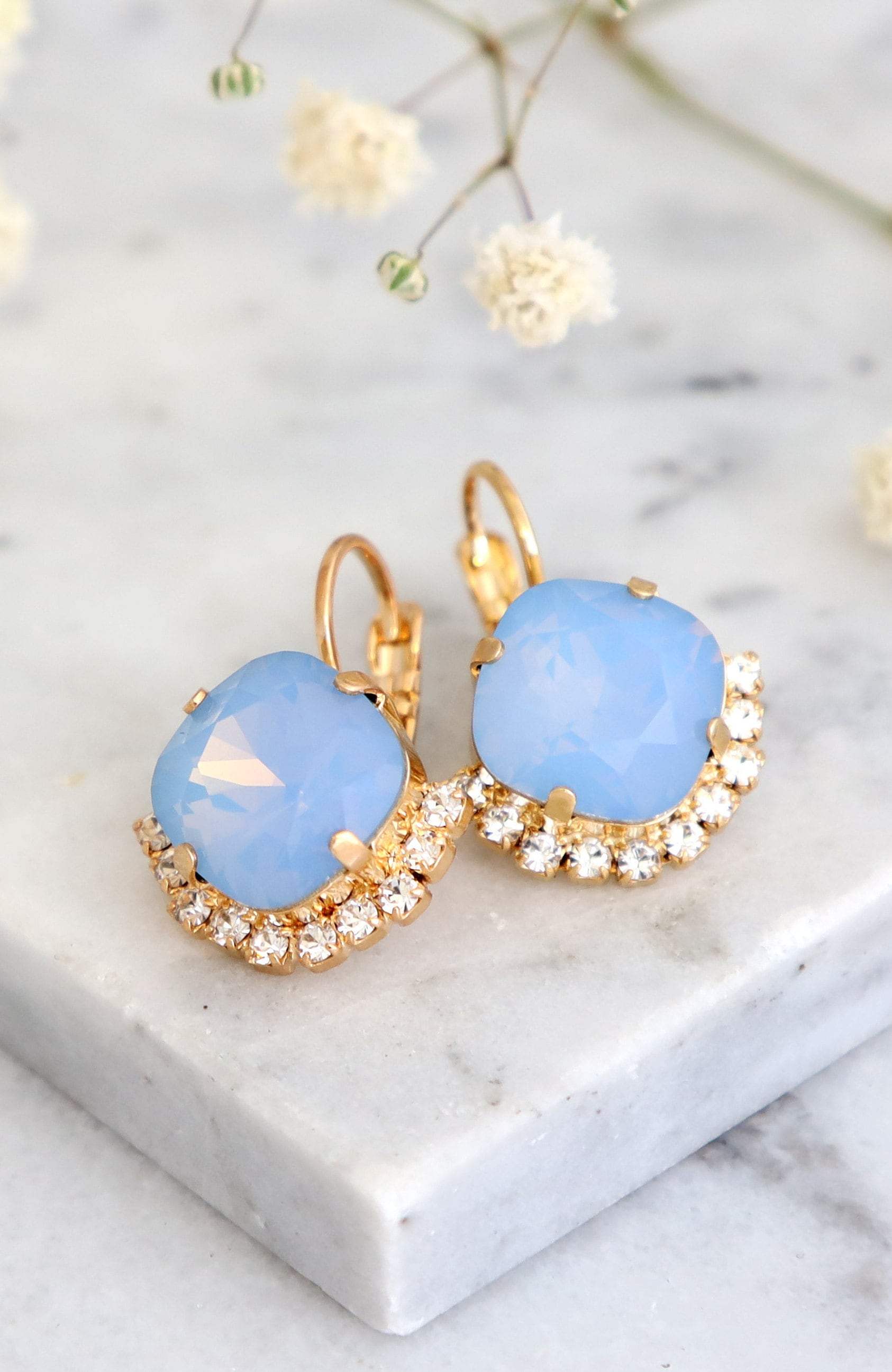 Blaue Tropfen Ohrringe, Hellblaue Kristall Braut Dusty Blau Pulverblau Ohrringe Opal, Geschenk Für Sie von iloniti