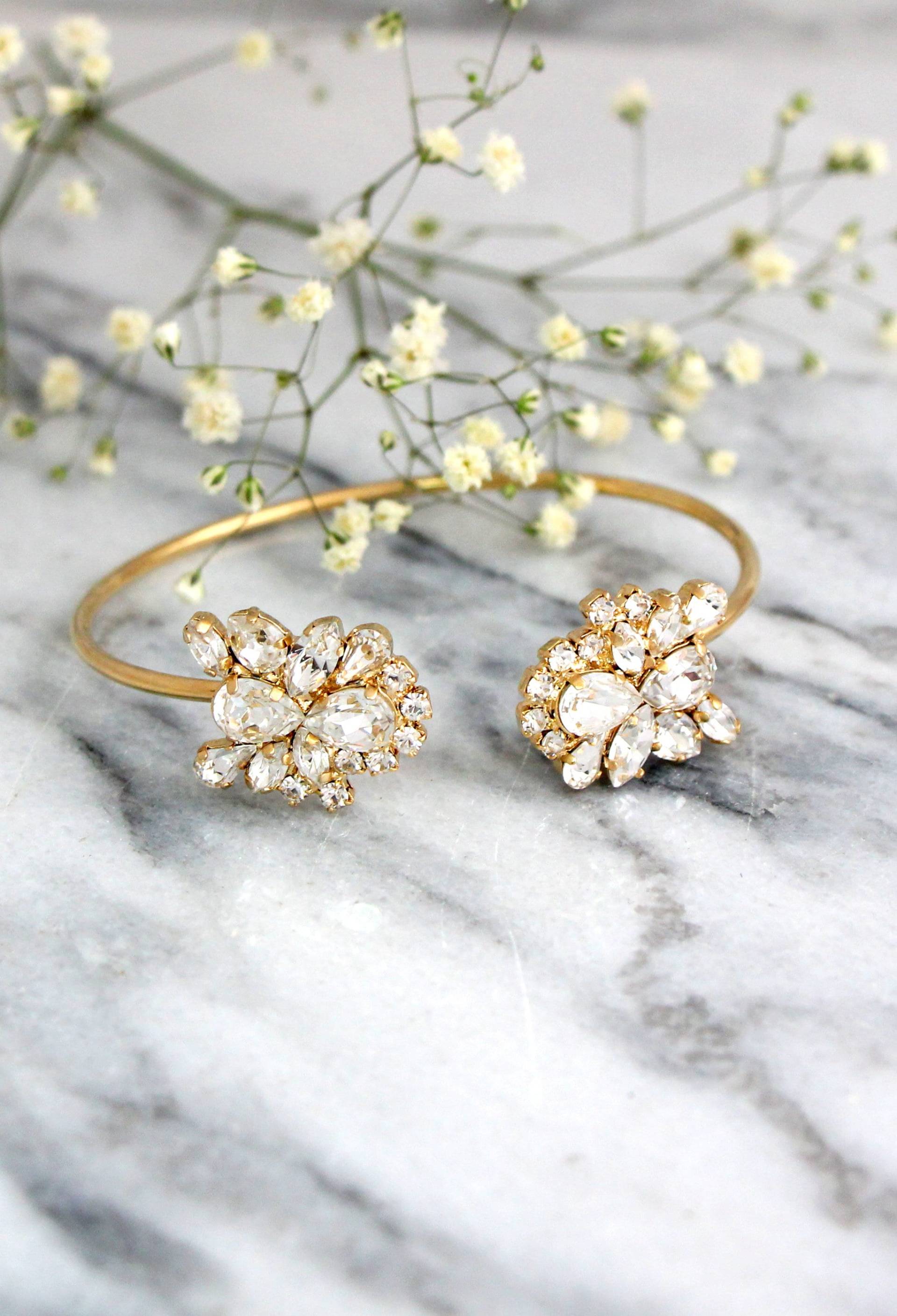 Braut Armband, Klare Kristall Manschette Brautjungfern Armbänder, Rose Gold Armband von iloniti