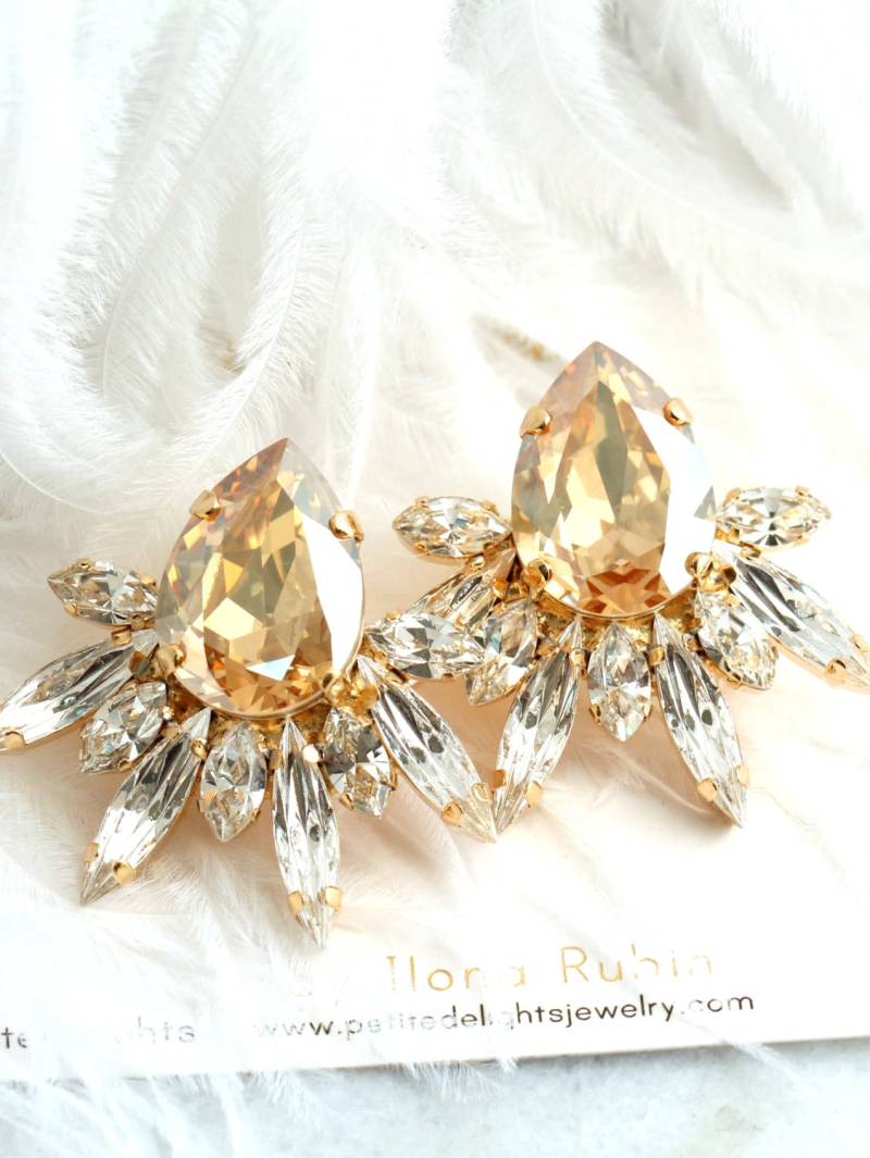 Braut Champagner Ohrringe, Cluster Statement Topas Kristall Ohrstecker von iloniti