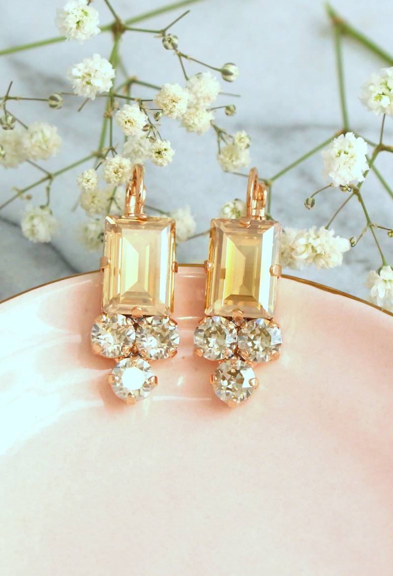 Braut Champagner Ohrringe, Crystal Gold Smaragd Cut Brautjungfern Ohrringe von iloniti
