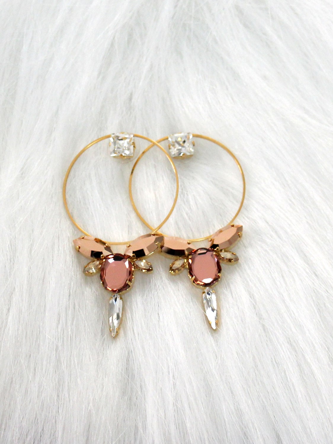 Braut Creolen, Blush Rosa Statement Ohrringe, Große Hoop Gold Oversize Ohrringe von iloniti