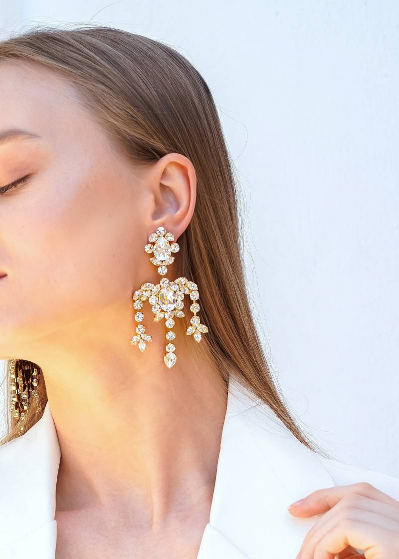 Braut Kristallleuchter Ohrringe, Statement Lange Kristallohrringe, Oversize-Kristall-Brautohrringe, Brautohrringe von iloniti