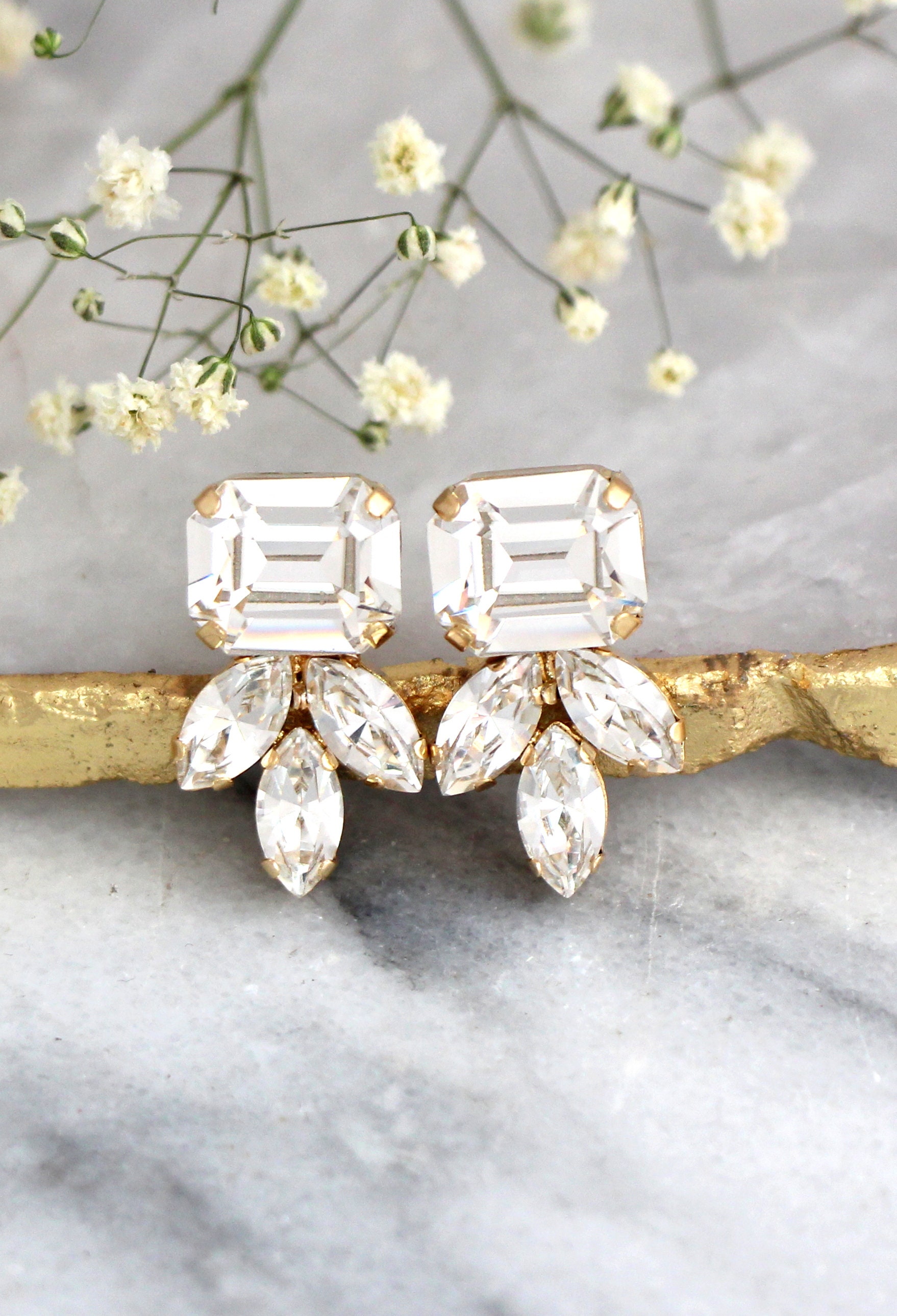 Braut Ohrringe, Kristall Weiße Brautjungfern Ohrstecker Gold Ohrringe von iloniti