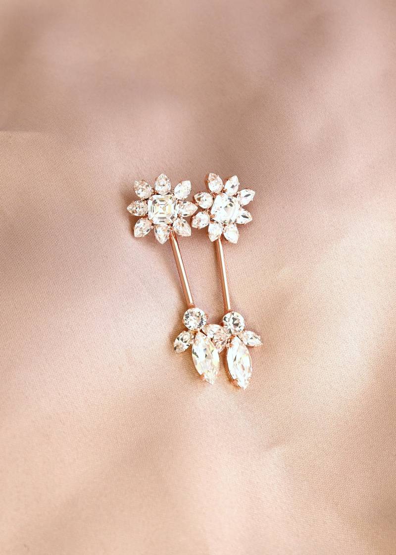 Braut Ohrringe, Ohrjacke Klare Kristallohrjacke Boho Chic Brautcluster Kristall Lange Ohrringe von iloniti