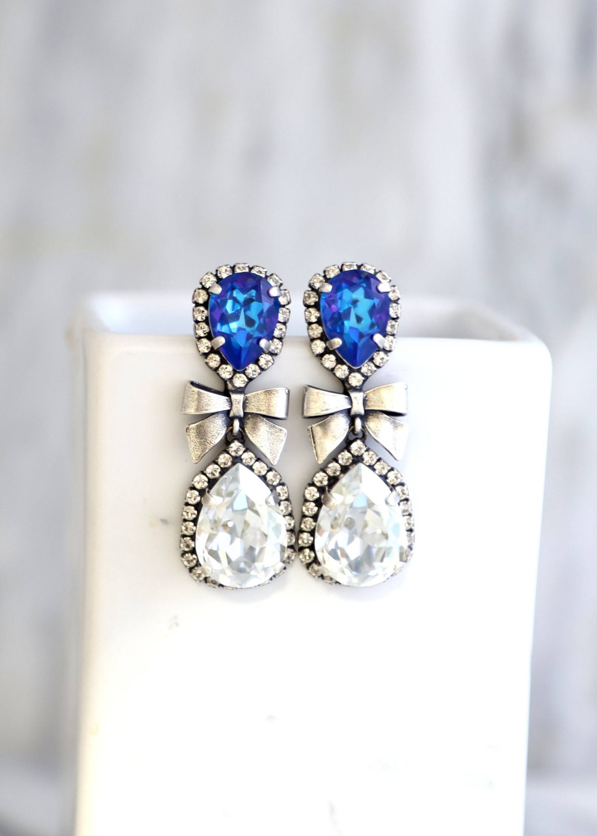 Braut Ohrringe, Silber Sapphire Blau Lange Ohrringe von iloniti