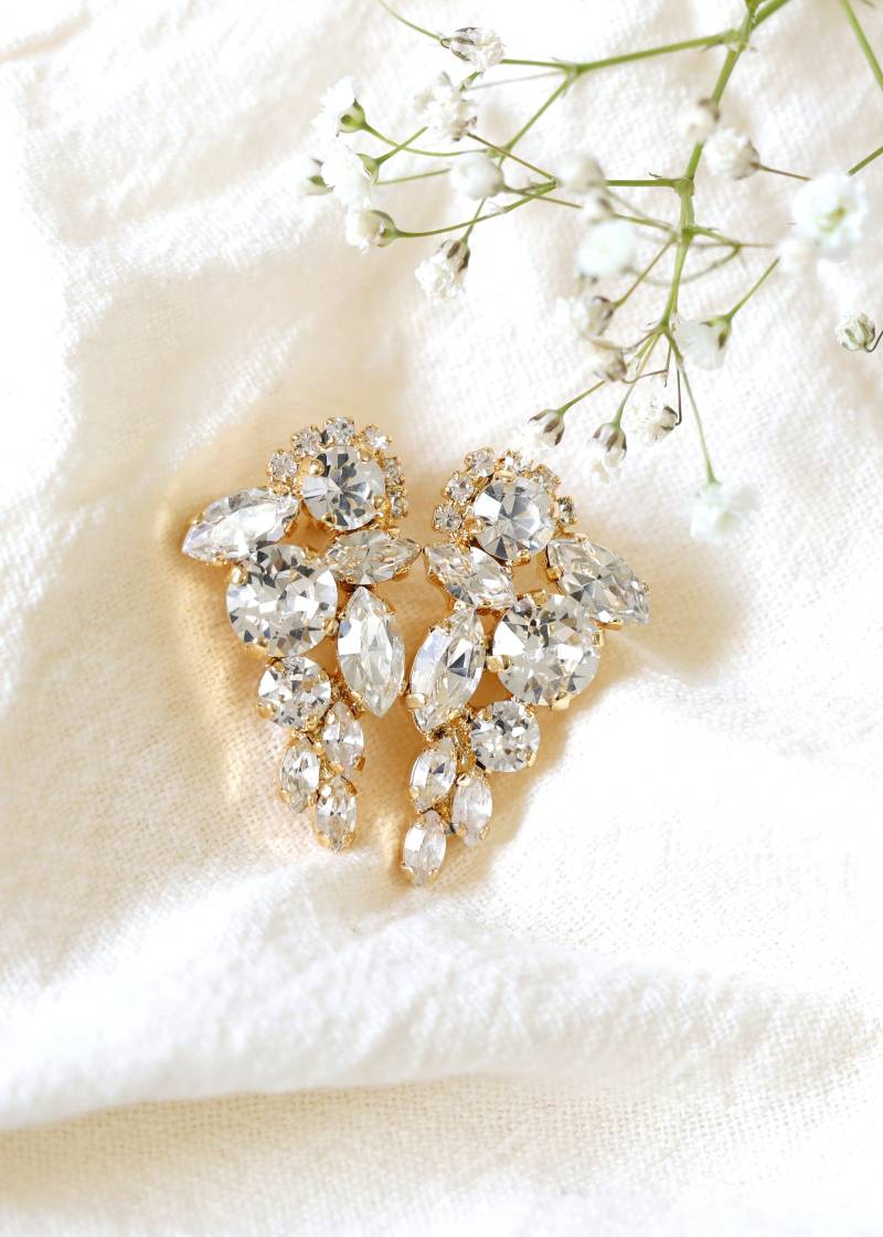 Brautcluster Ohrstecker, Klare Kristallohrringe, Brautohrringe, Braut Ohrringe Klassisch von iloniti