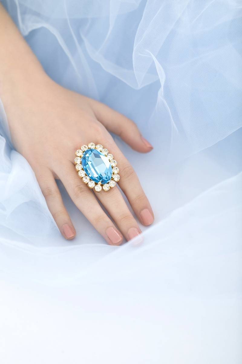Cocktailring, Aquamarin-Cocktailkristallring, Statement Ring Mit Blauem Kristall, Oversize-Ring Hellblauem Kristallblauer von iloniti